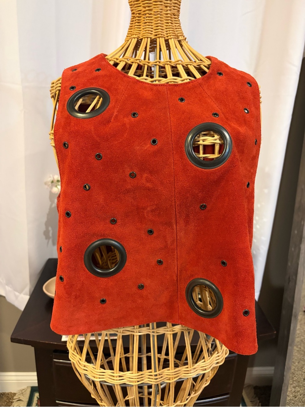 Topshop Rust Red Suede Vest with Eyelet Detail